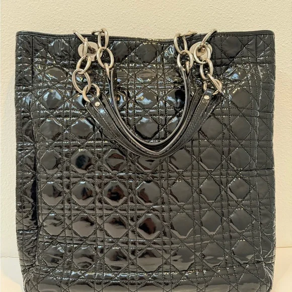 Christian Dior Patent Lady Dior Soft Black Cannage Shopping Tote Bag - Picture 5 of 14
